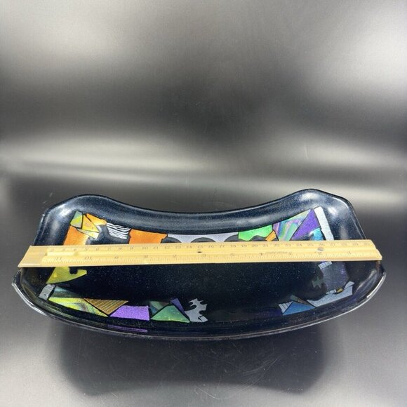 Hand Made Dichroic Art Glass Fused Iridescent Finish Curved Footed Bowl Dish VTG - Picture 7 of 16